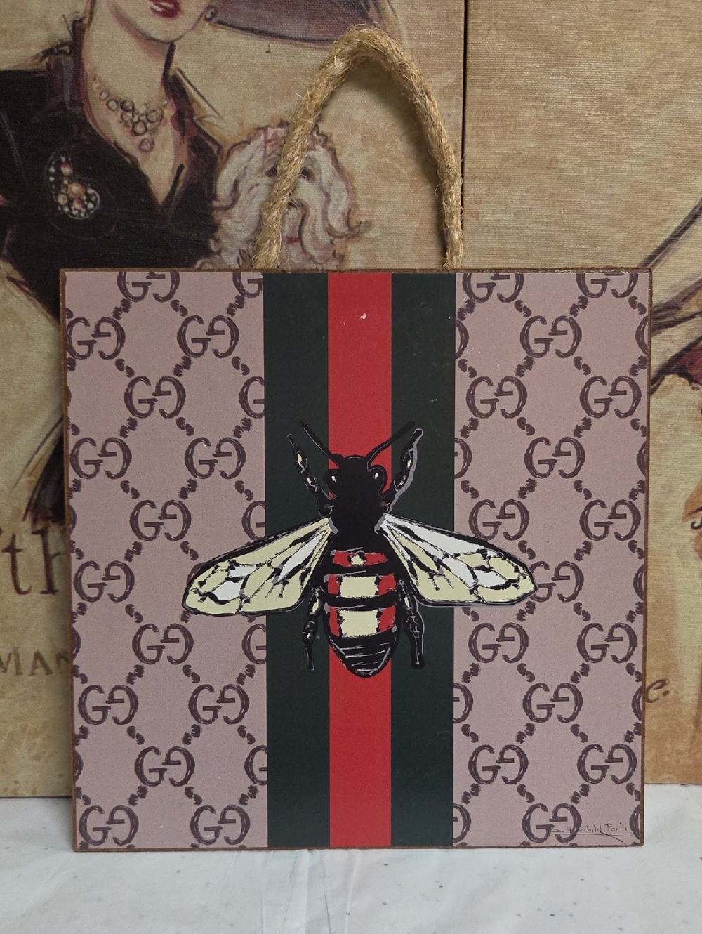 Bee Wall Plaque in Pink and Black with Red Accent - Designer Style